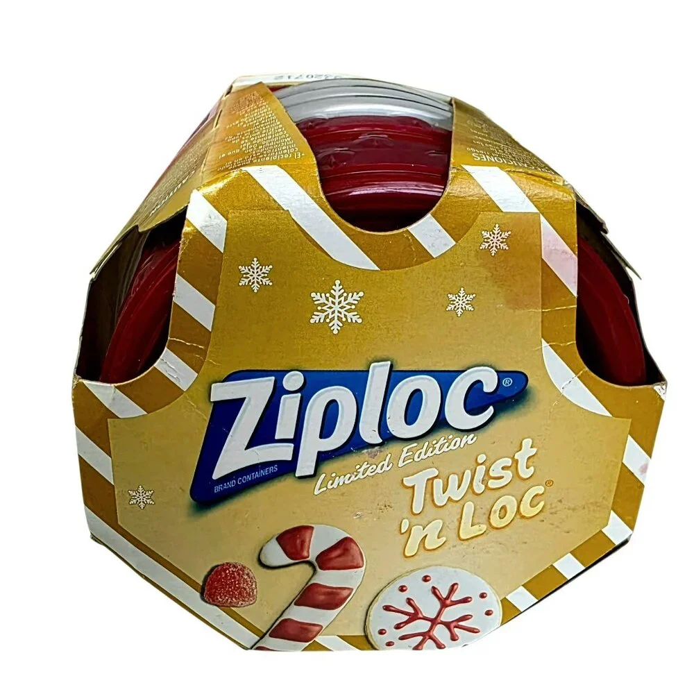 New Ziploc Twist N Loc 3-Pack Holiday Red 16 oz Pint Containers Lids Limited Ed